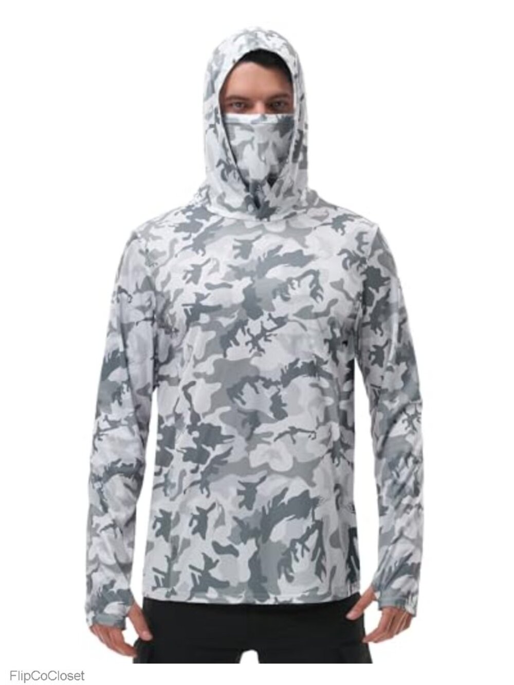 Men's Fishing Hoodie Shirt UPF 50+ Sun Protection Long Sleeve Thumbholes Neck